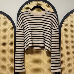 H&M Black and Cream Striped Knit Sweater